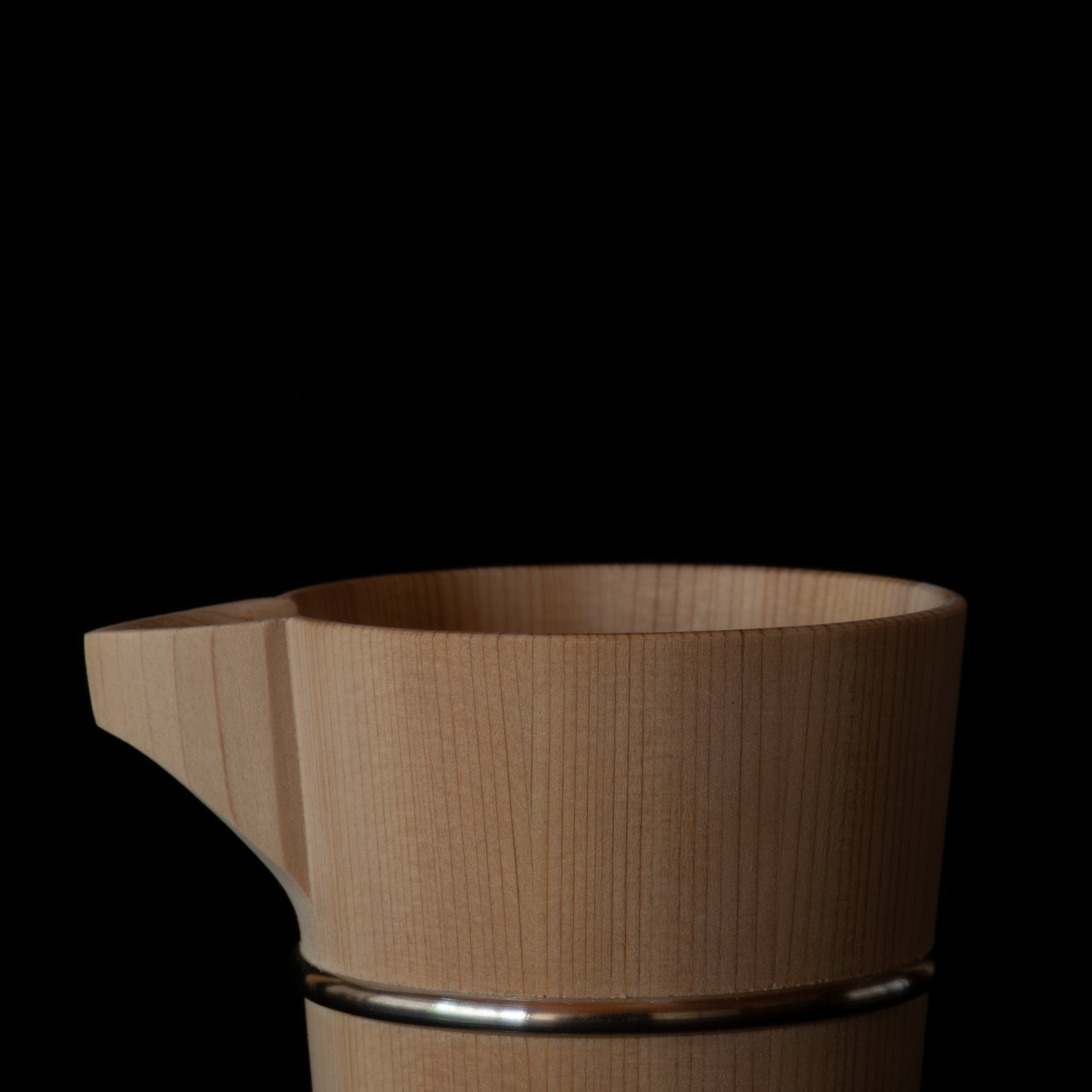 Detail of top of wooden Hinoki sake carafe